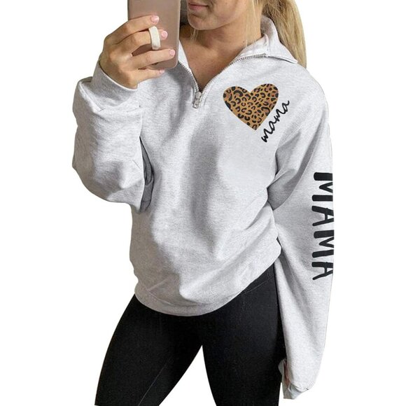 Women's Cotton Blended Sweater Long Sleeve Zipper High Collar Tunic Top - Picture 1 of 2